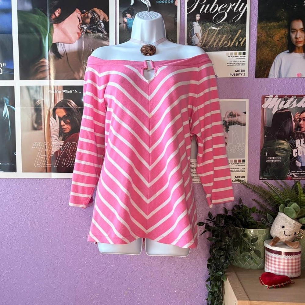 Plus Size Y2K Pink Chevron Off the Shoulder Top